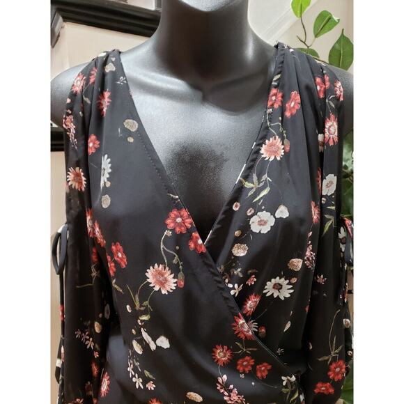 Lilian Women Black Floral Polyester Cold Shoulder Long Sleeve Long Maxi Dress 2X - Picture 12 of 13